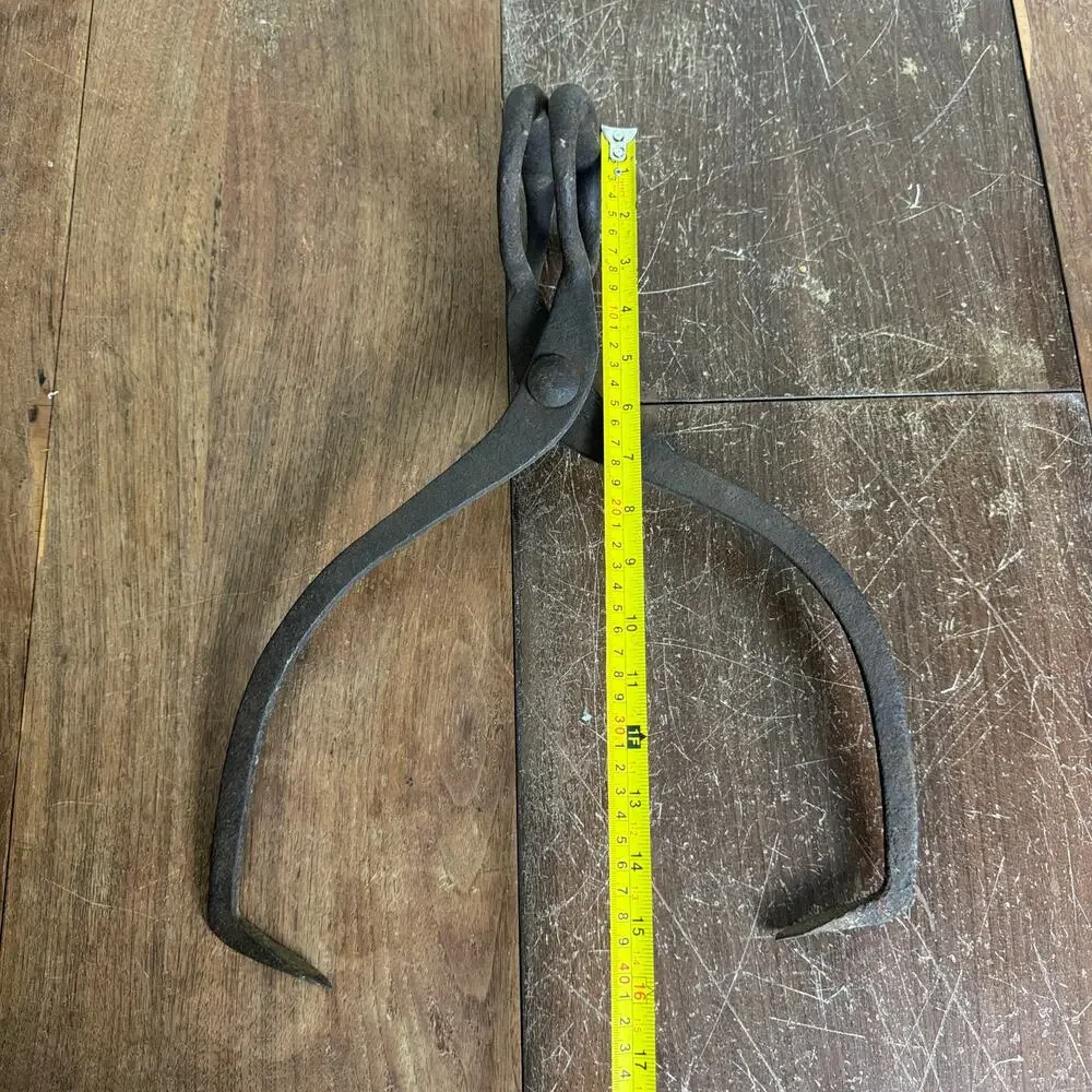 Antique‎ Ice Block Tongs Large Hand Forged Cast Iron Ice Hook Primitive Vintage